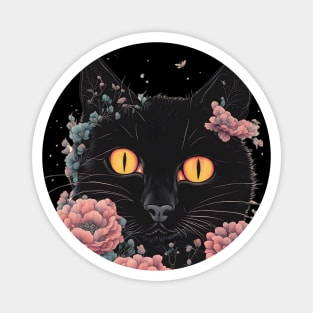 Black cat Aesthetic floral Magnet